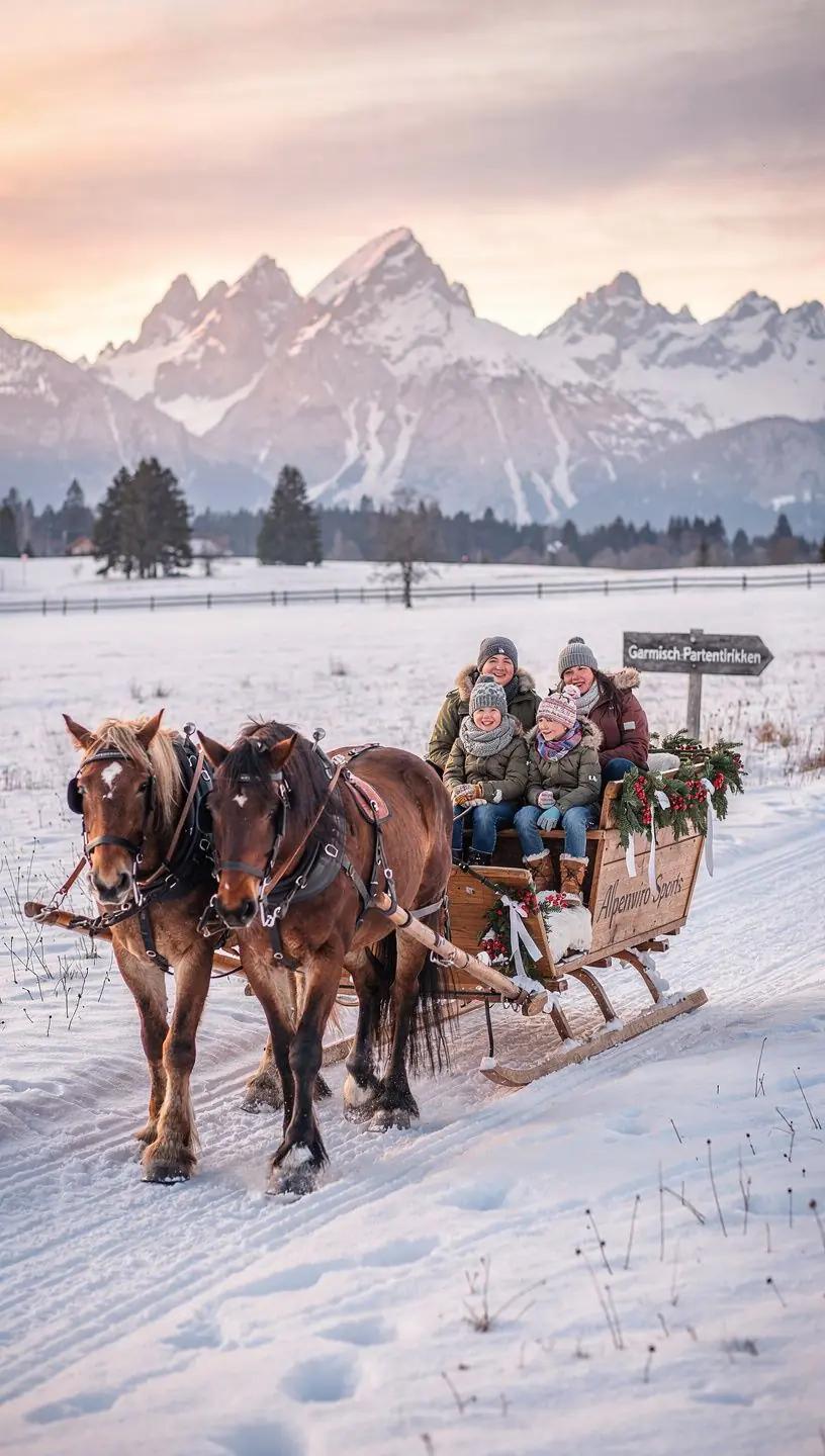 Panoramaansicht des Garmisch-Partenkirchen mit der Zugspitze im Hintergrund.
